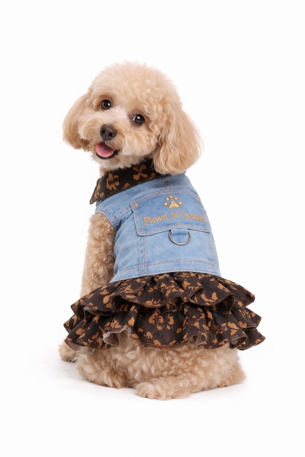 Louie Pawton Denim Dog Vest W/Ruffle Skirt