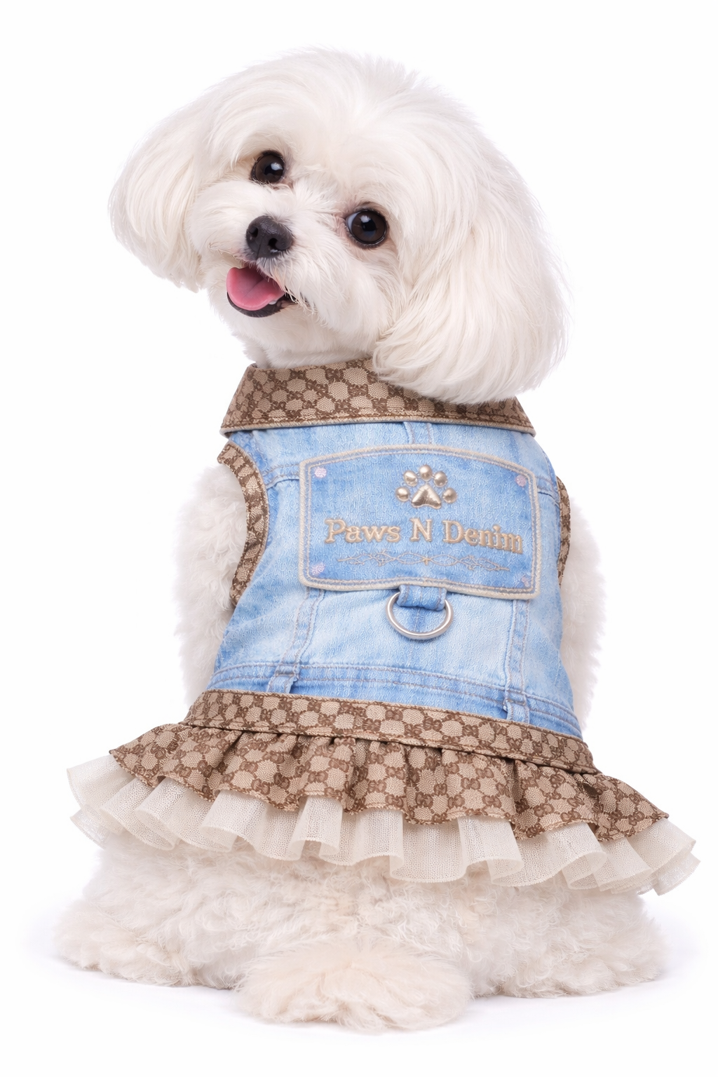 PawGucci Denim Dog Vest W/Ruffle Skirt